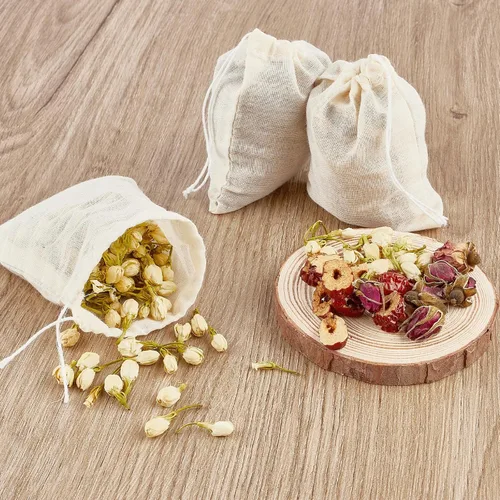 Vista 6 de TUZAZO Bolsas de Té Reutilizables - Paquete de 24 Bolsas de Gasa de Algodón Natural Sin Blanquear de Muselina Tipo Saquito para Colar Café Té e