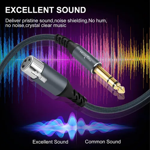 Vista 2 de Twozoh Cable corto XLR hembra a 1/4 TRS de 1 pie, trenzado conector estéreo de 0.250 in equilibrado a cable de micrófono XLR de 3 pines