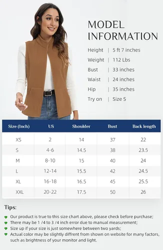 Vista 5 de Xeoxarel Chaleco de forro polar para mujer con 6 bolsillos (XS-2XL)