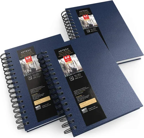 Vista 12 de ARTEZA Juego de cuaderno de bocetos de acuarela, paquete de 3, 64 páginas por libro, 5.5 x 8.5 pulgadas, cuadernos de espiral de tapa dura negra