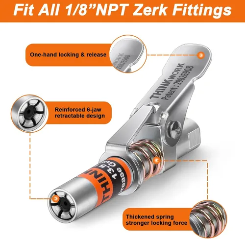 Vista 9 de THINKWORK Acoplador de Pistola de Grasa, Puntas de Pistola de Grasa de 0.53", Acopladores de Pistola de Grasa de Bloqueo Fuerte, 12000 PSI Acoplador