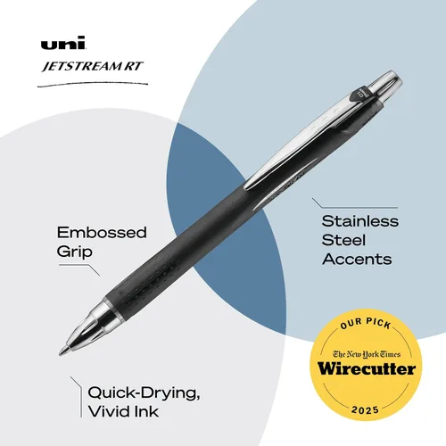 Vista 3 de Bolígrafos Uni-Ball Jetstream RT - El mejor bolígrafo según el NY Times Wirecutter durante más de una década - Paquete de 3 bolígrafos negros