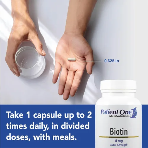 Vista 3 de Patient One Biotina 8mg Suplemento para apoyar la salud del cabello, la piel y las uñas* 60 cápsulas