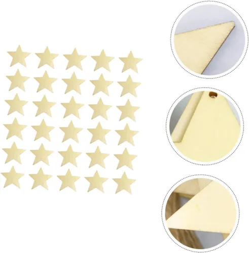 Vista 3 de EXCEART Recortes de estrella de madera sin terminar decoración de estrella de 5 puntas para proyectos de fabricación de joyas en el hogar