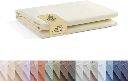 Vista 66 de Sábanas de 100% algodón percal, tamaño individual, 1 sábana encimera, ropa de cama fresca, resistente y transpirable, celeste