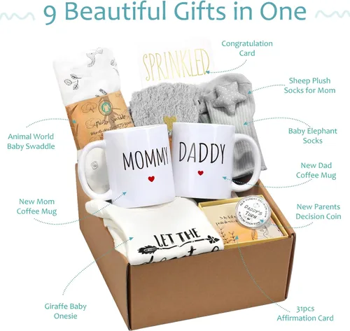 Vista 2 de Regalos para nuevas mamás para mujeres, 9 piezas de regalos de embarazo para futura mamá, bonitos regalos de bebé, regalos para nuevos padres