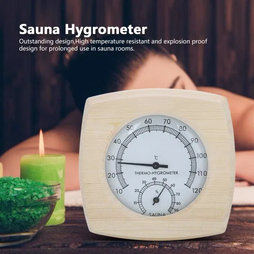 Vista 6 de Cyrank Higrómetro de madera para sauna termómetro e hidrómetro 2 en 1 humedad interior temperatura sauna termómetro de madera medidor de humedad