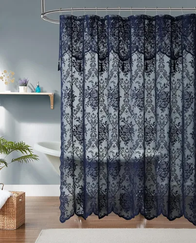 Vista 11 de Warm Home Designs Cortina de ducha negra con cenefa. LA Black 36 Negro