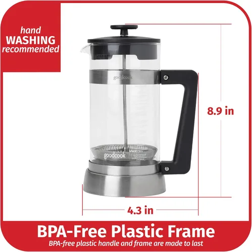 Vista 5 de Goodcook Koffe - Prensa de café de vidrio para 8 tazas con marco de acero inoxidable