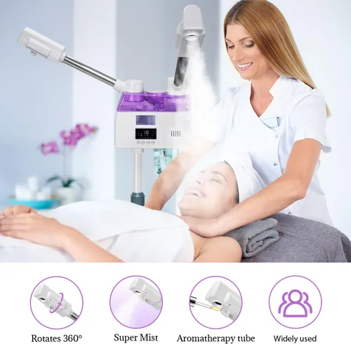 Vista 6 de Vaporizador facial profesional 2 en 1, vaporizador esteticista con niebla fría y caliente, vaporizador facial para limpieza profunda facial