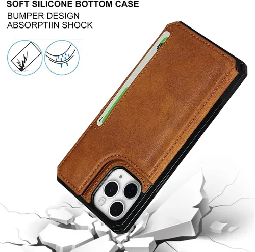 Vista 5 de Cavor Funda para iPhone 11 Pro con tarjetero, funda tipo cartera con tarjetero y tarjetero para iPhone 11Pro, funda de piel sintética con ranuras
