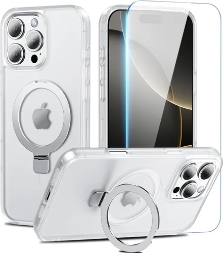 Vista 11 de Fin2feel Funda para iPhone 16 Pro Max con soporte magnético y protector de pantalla, protección militar contra caídas de 12 pies, compatible