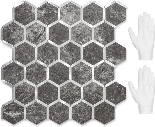 Vista 18 de STICKGOO Azulejo Hexagonal de Despegar y Pegar para Salpicadero, Azulejo Adhesivo para Salpicadero de Cocina y Baño, Aspecto de Mármol Beige PVC
