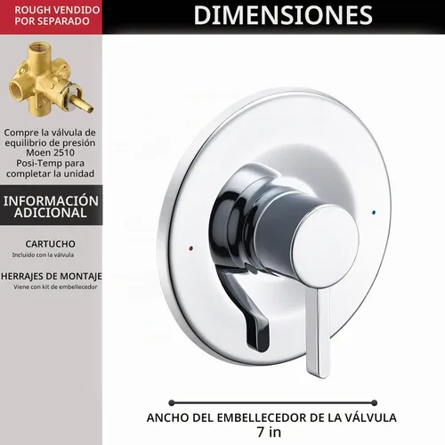 Vista 3 de Kit de molduras de ducha y bañera, compatible con válvula de temperatura Moen Posi serie 2510 Chrome, Solid Metal,Heavy Duty, Pressure Balanced