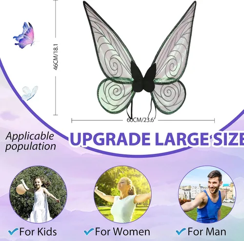 Vista 9 de caretoto Fairy Wings for Adults Halloween Fairy Costume Dress Up Sparkling Sheer Wings Angel Wings for Kids Girls Women