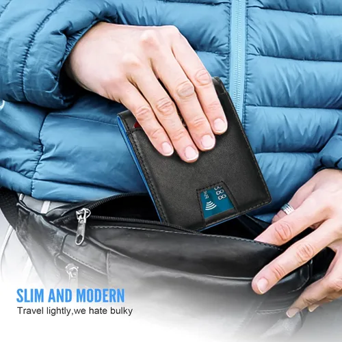 Vista 5 de LifeImpree Cartera RFID para hombres, carteras minimalistas de cuero genuino para hombre con clip de dinero extraíble, soporte de tarjeta de crédito