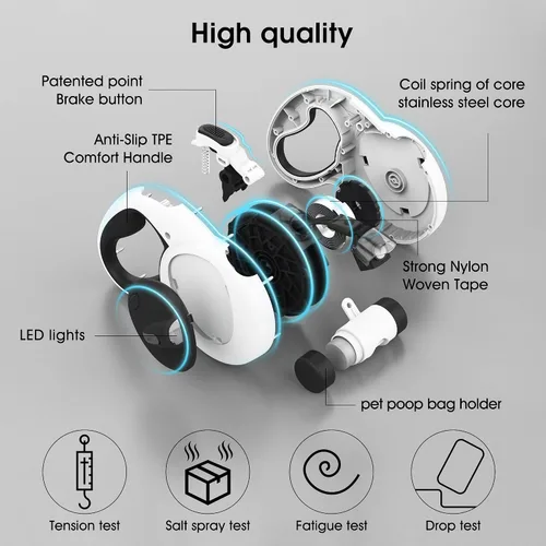 Vista 2 de Correa retráctil 4 en 1 para perro, correas de 16.4 pies de largo con luz LED y soporte para bolsa de excrementos para perros pequeños, medianos