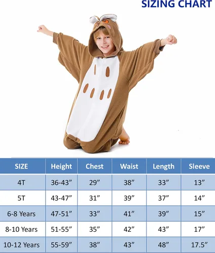 Vista 7 de Pijama de una pieza Canasour, mono de mapache, talla 4-10, unisex, para niño, Azul Lechuza