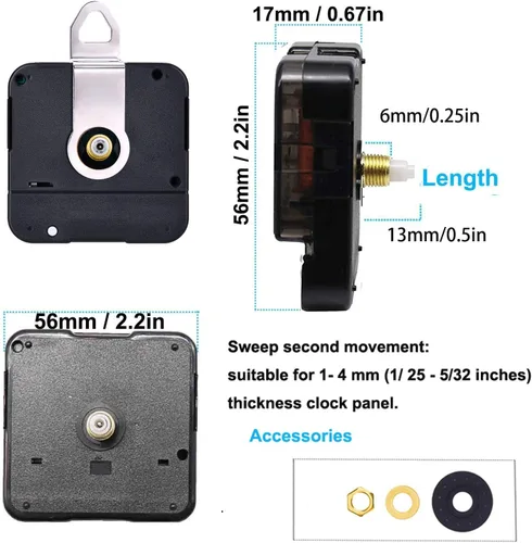 Vista 2 de Paquete de 2 mecanismos de movimiento de reloj de pared sin tictac con 4 pares de manecillas cortas, kit de motor de cuarzo, funciona