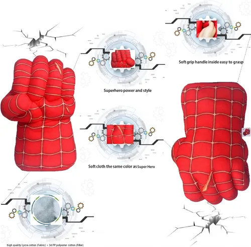 Vista 2 de Increíble HOK - Guantes de peluche suaves y grandes con diseño de guantelete de guantelete para aplastar las manos, color verde