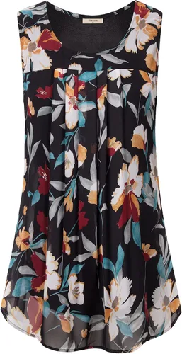 Vista 7 de Timeson - Camiseta de gasa sin mangas, blusa tipo túnica informal de doble capa para mujer