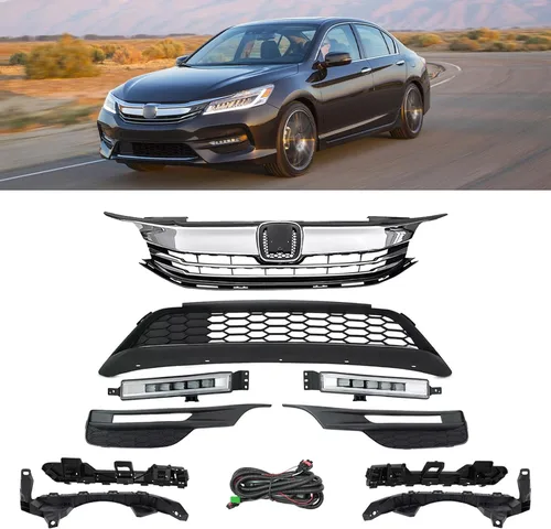 Vista 7 de Kit de cuerpo de rejilla de parachoques delantero de 10 piezas para Honda