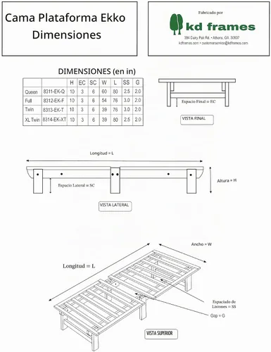 Vista 4 de KD Frames Ekko - Cama de plataforma - Marco de cama individual XL - Marco de cama de madera sin terminar - Cama natural minimalista - Diseño de cama