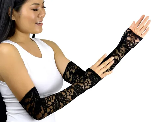 Vista 3 de ToBeInStyle Guantes de encaje extra largos sin dedos para mujer