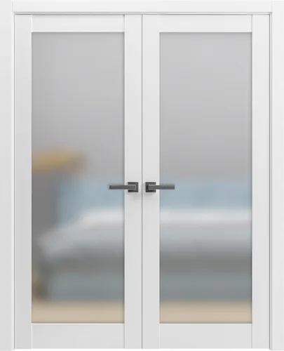Vista 7 de Puertas dobles francesas macizas de vidrio esmerilado de 36 x 80 pulgadas Planum 2102 negro mate Marcos de panel sólido de madera Puertas