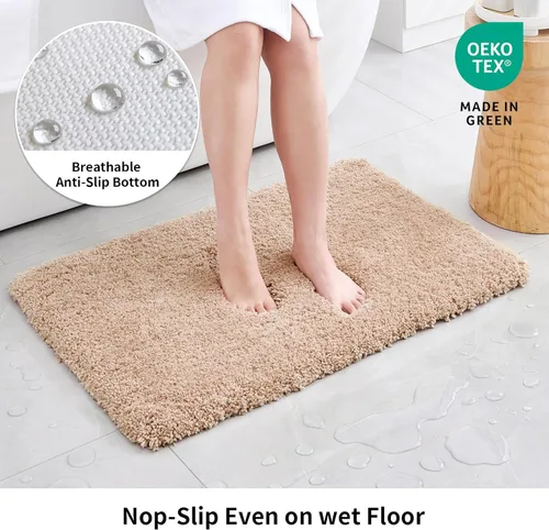 Vista 3 de Disolla - Alfombra antideslizante pequeña y esponjosa para el suelo del baño, lavable, afelpada, para ducha, absorbente, color beige, 17 x 24