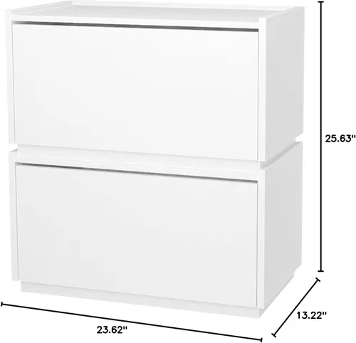 Vista 3 de woodtalks Cómoda apilable para puerta elevable, juego de 2 contenedores de almacenamiento con tapas, armarios multiusos para dormitorio, mesita