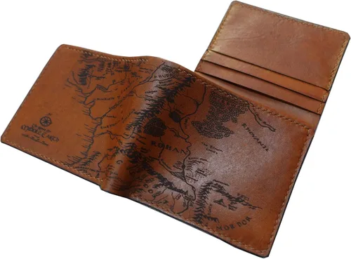 Vista 11 de Billetera vintage hecha a mano para hombre – Cuero auténtico plegable con grabado de mapa, regalo personalizable, Castaño, medio, Billetera plegable