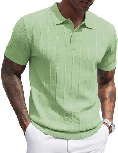 Vista 15 de COOFANDY Camisas polo de punto para hombre de manga corta con textura acanalada Camisas de golf casuales y ligeras con cuello Camiseta de polo