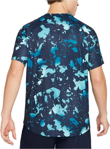 Vista 2 de Nike Camiseta para hombre 100% poliéster Court Victory Printed Tennis Top CV3135 Azul (L), Negro