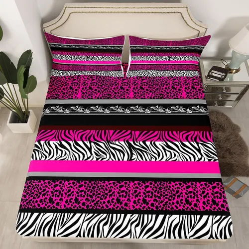 Vista 12 de Manfei Leopard Print Fitted Sheet Twin Size,Blue Brown Black Stripes Bedding Set 2pcs,Wild Animal Cheetah Skin Bed Sheets with 1 Pillowcase,Kids