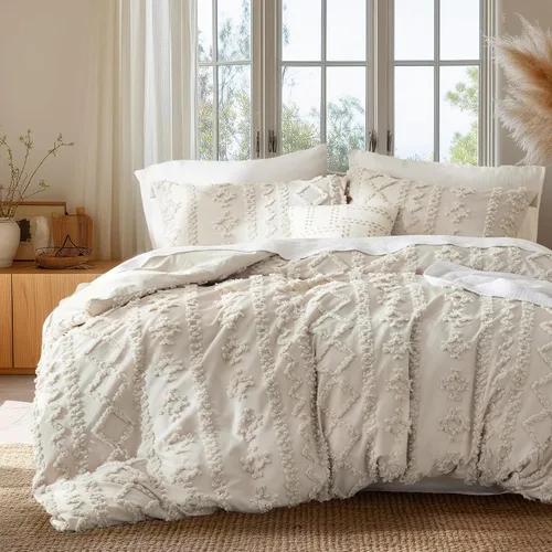 Vista 20 de Bedsure Funda de edredón bohemia tamaño matrimonial, bordado copetudo, 3 04 - Blanco - Elegante (sin edredón)