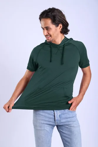 Vista 2 de LeeHanTon Mens Athletic Short Sleeve Hoodies - Casual Workout Shirt Solid Lightweight Pullover Sweatshirt