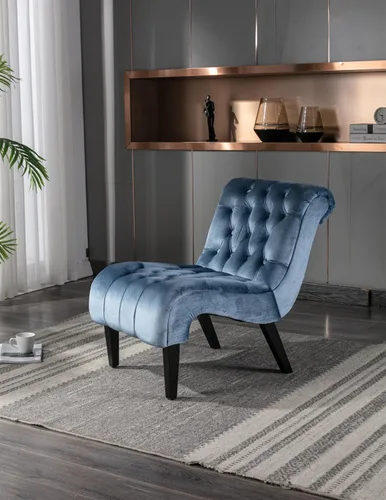 Vista 16 de Modern Velvet Armless Accent Living Room Chair,Upholstered Fabric Button Comfortable Leisure Chair with Wooden Legs for Bedroom,Office (Beige Velvet)