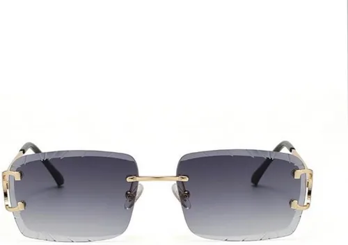 Vista 2 de Lentes de sol unisex de lujo con corte cuadrado sin montura retro de los años 90, hip hop, lente de tinte degradado morado, marco de alambre dorado