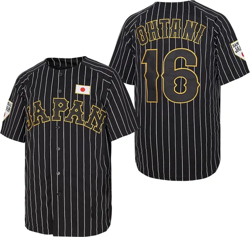 Vista 3 de Ohtani #16 Japón Hip Hop manga corta camisetas de béisbol cosidas para hombre