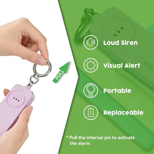 Vista 4 de Llavero de alarma de seguridad personal para mujeres, paquete de 3, sirena fuerte con luz LED intermitente, dispositivo de seguridad de emergencia