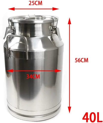 Vista 3 de None/Brand Lata de leche de acero inoxidable de 40 litros/10.5 galones, cubo de jarra de leche, cubo de vino, contenedor de líquido, almacenamiento