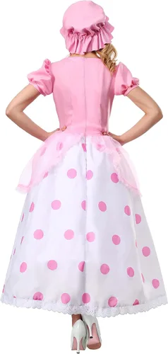 Vista 4 de Disfraz de Little Bo Peep para mujer, con gorro rosa y azul, vestido de lunares, Multi