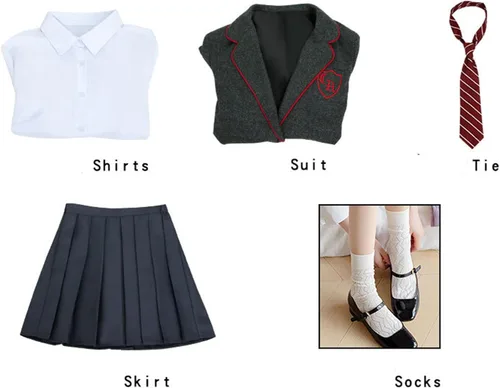 Vista 6 de Matilda - Disfraz musical para niñas, uniforme escolar, traje de cosplay para adultos con medias para Halloween