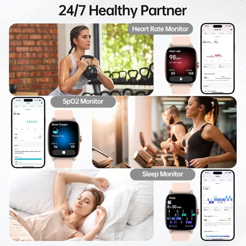 Vista 4 de Relojes inteligentes para mujeres y hombres con llamada Bluetooth y voz AI, monitor de actividad física HD de 1.85 pulgadas con monitor de sueño