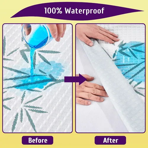 Vista 3 de Protector de colchón impermeable de tamaño matrimonial, transpirable y refrescante, estilo sábanas bajeras, bolsillos de 6 a 16 pulgadas