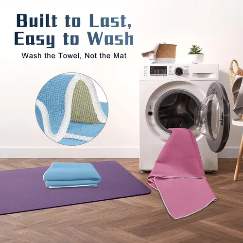 Vista 6 de Toalla de yoga caliente antideslizante, paquete de 2 toallas de yoga gruesas y suaves, absorbentes del sudor, con punto de agarre, 72 x 26 pulgadas