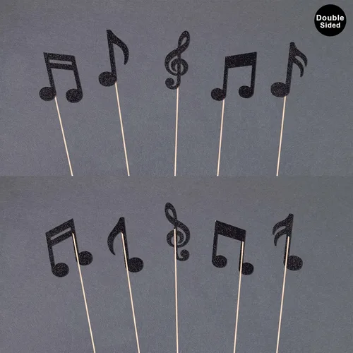 Vista 3 de 10 piezas de centros de mesa de notas musicales, decoraciones de fiesta negras, notas musicales