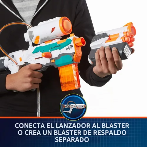 Vista 3 de Nerf Modulus Tri-Strike Blaster, Cañón Mega, Lanzacohetes, Cargador, 1 Cohete, Juegos al Aire Libre para Niños (Exclusivo de Amazon)