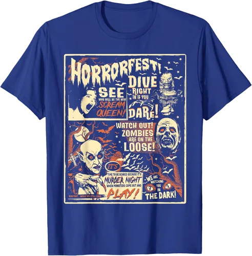 Vista 20 de Camiseta de terror vintage con póster de Halloween y película de terror Negro